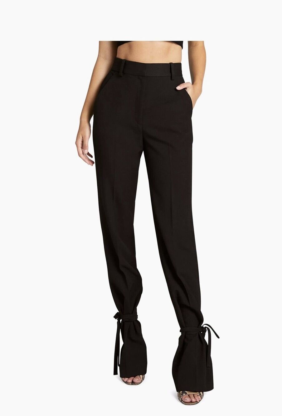 ALC Callaghan Ankle Tie Pants Womens 0 Black High Rise Straight Leg Trousers